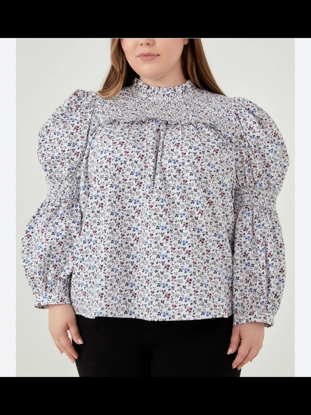 English Factory White Multi Floral Smocked Yoke Blouse